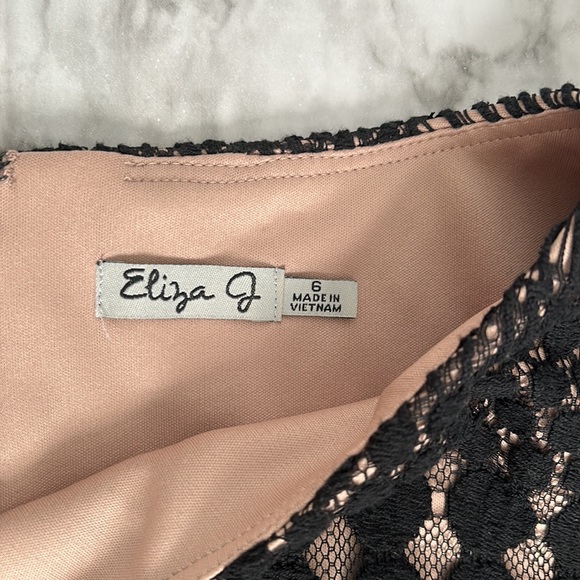 Eliza J | women’s size 6 shift dress black lace overlay with nude lining eyelash - Picture 7 of 12